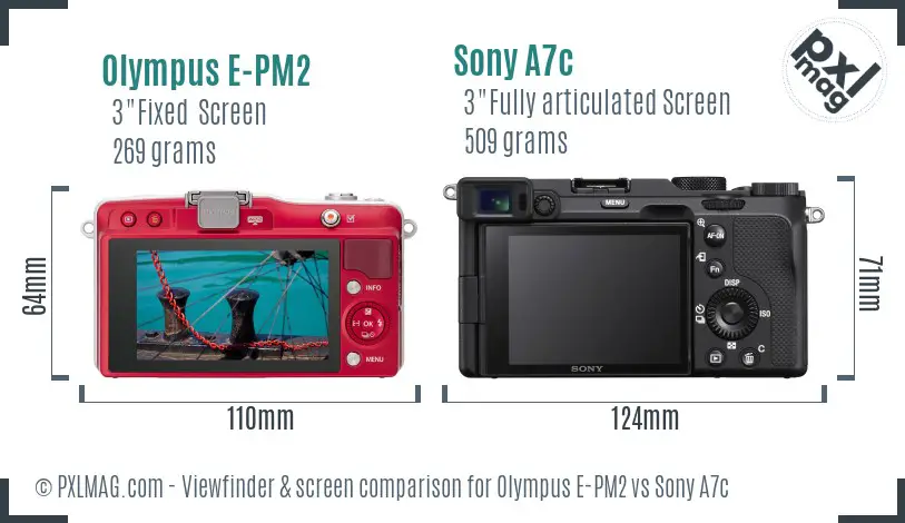 Olympus E-PM2 vs Sony A7c Screen and Viewfinder comparison