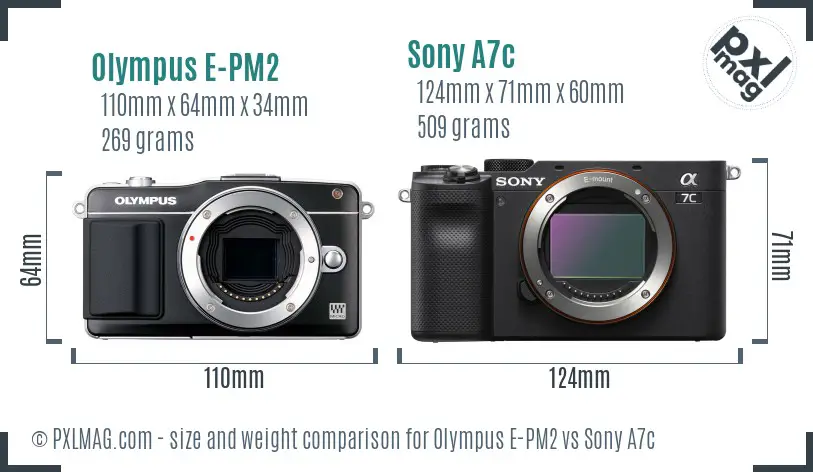 Olympus E-PM2 vs Sony A7c size comparison