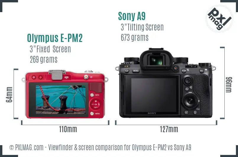 Olympus E-PM2 vs Sony A9 Screen and Viewfinder comparison