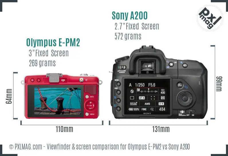 Olympus E-PM2 vs Sony A200 Screen and Viewfinder comparison Olympus E-PM2 vs Sony A200 Screen and Viewfinder comparison