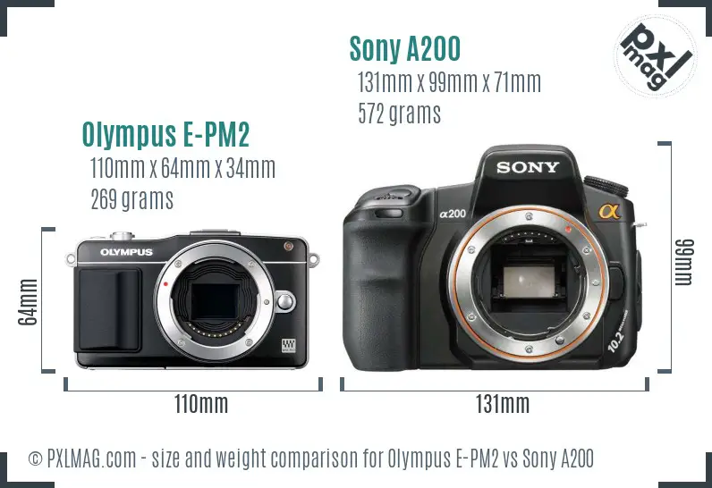 Olympus E-PM2 vs Sony A200 size comparison Olympus E-PM2 vs Sony A200 size comparison