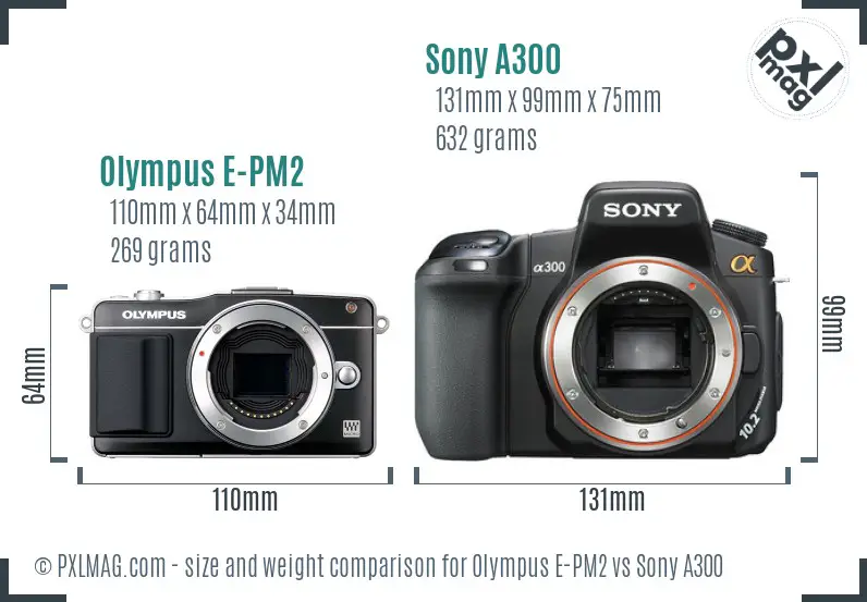 Olympus E-PM2 vs Sony A300 size comparison