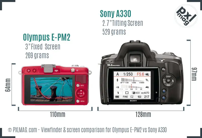 Olympus E-PM2 vs Sony A330 Screen and Viewfinder comparison