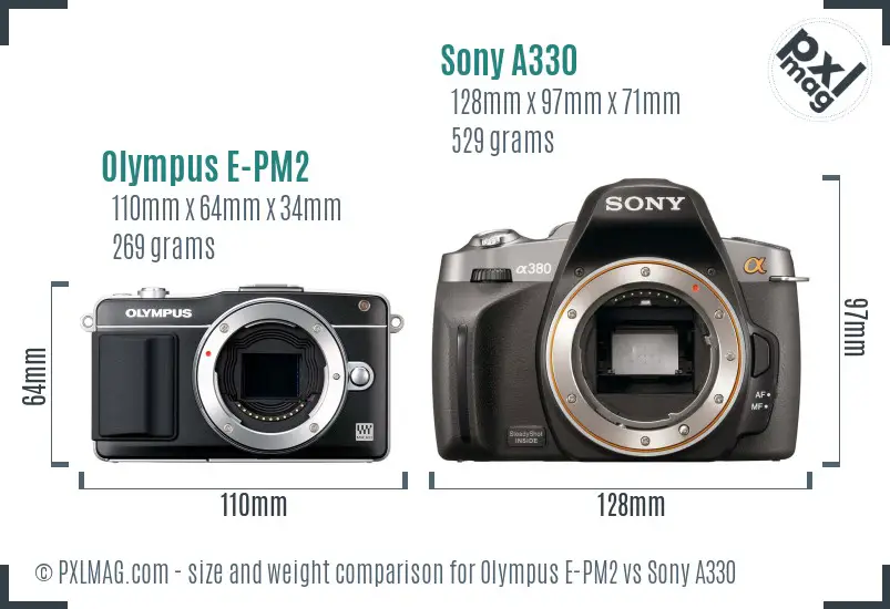 Olympus E-PM2 vs Sony A330 size comparison