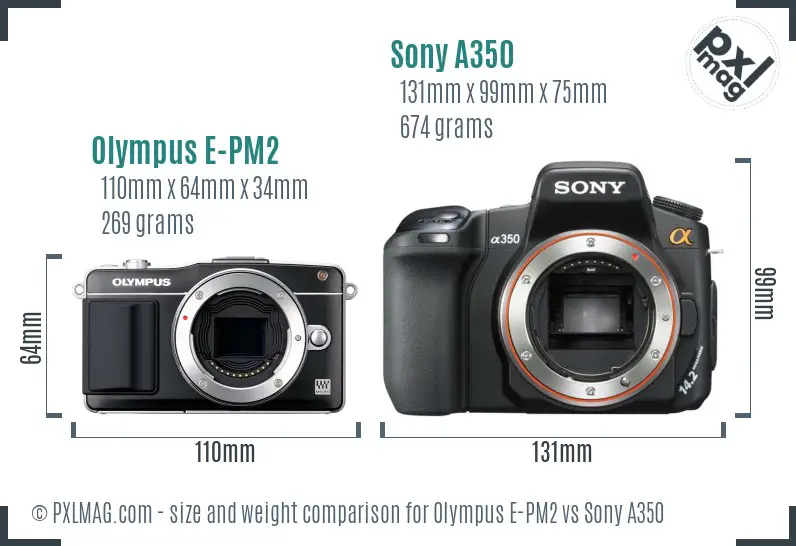 Olympus E-PM2 vs Sony A350 size comparison