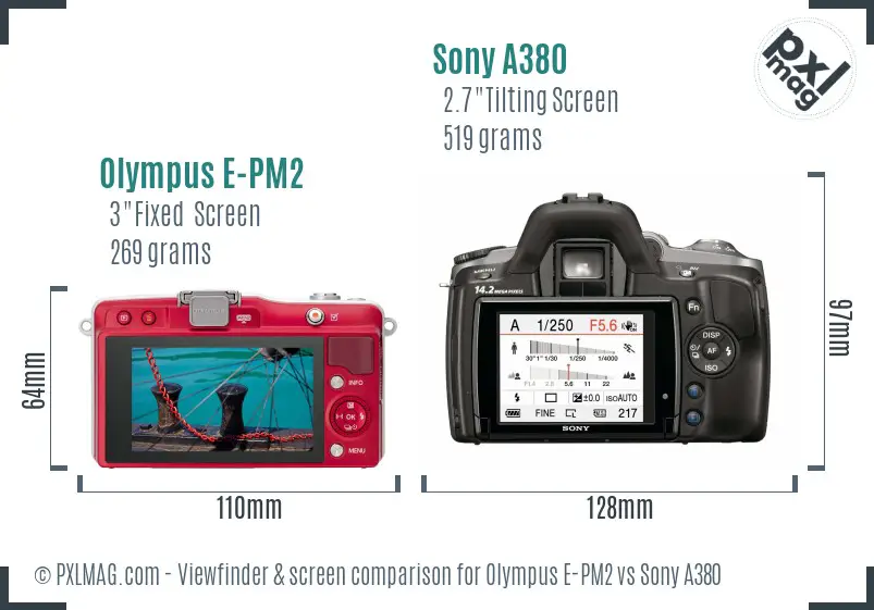 Olympus E-PM2 vs Sony A380 Screen and Viewfinder comparison