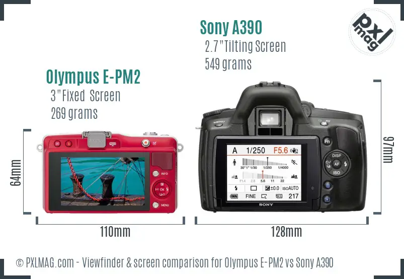 Olympus E-PM2 vs Sony A390 Screen and Viewfinder comparison