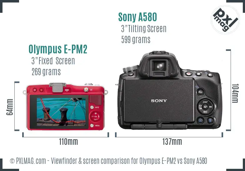 Olympus E-PM2 vs Sony A580 Screen and Viewfinder comparison