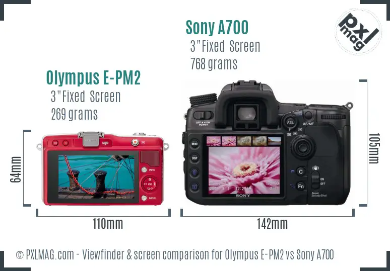 Olympus E-PM2 vs Sony A700 Screen and Viewfinder comparison