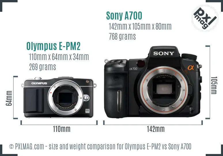 Olympus E-PM2 vs Sony A700 size comparison