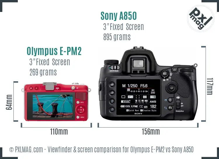 Olympus E-PM2 vs Sony A850 Screen and Viewfinder comparison