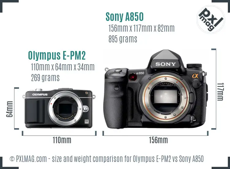 Olympus E-PM2 vs Sony A850 size comparison