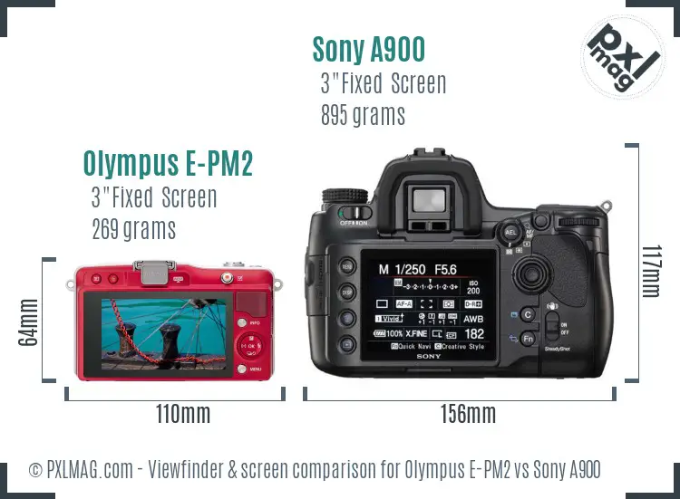 Olympus E-PM2 vs Sony A900 Screen and Viewfinder comparison