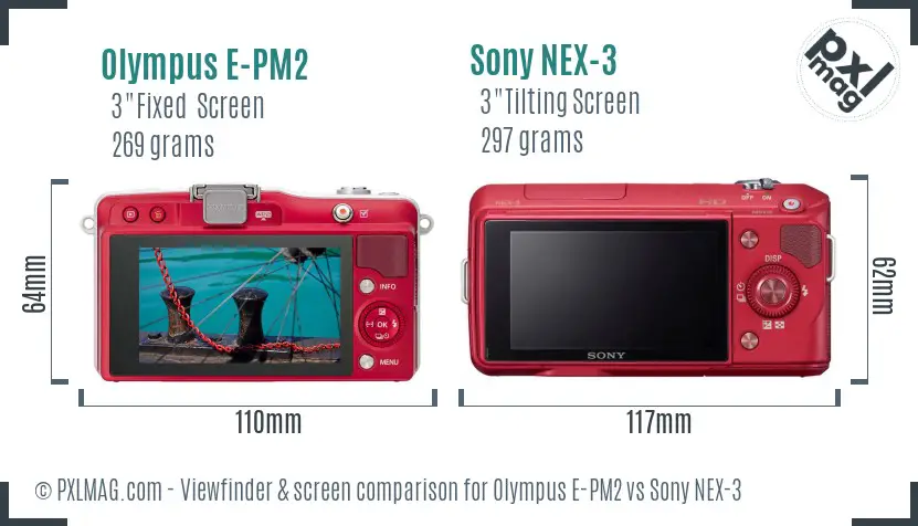 Olympus E-PM2 vs Sony NEX-3 Screen and Viewfinder comparison