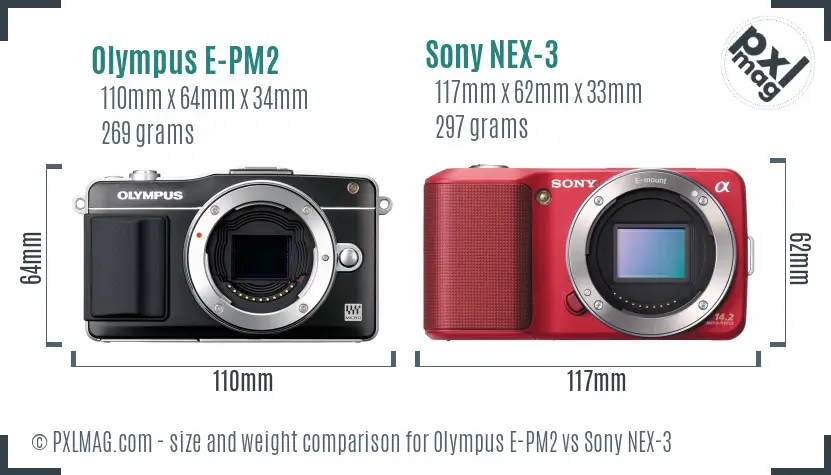 Olympus E-PM2 vs Sony NEX-3 size comparison