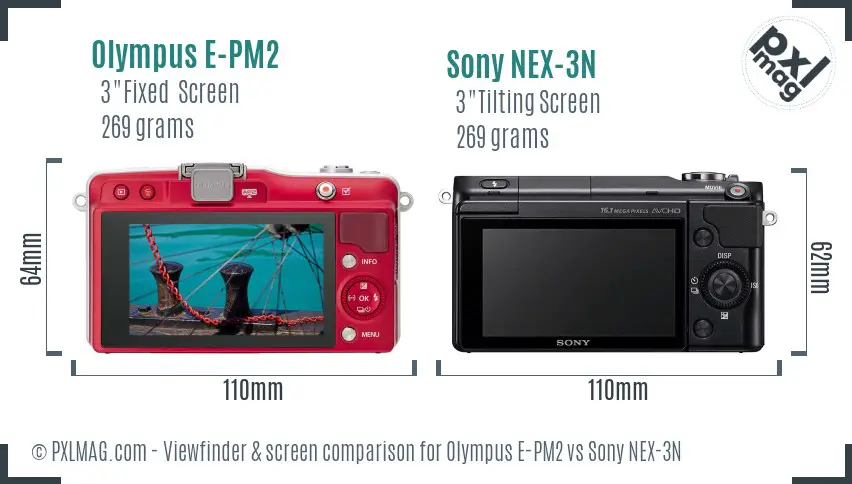 Olympus E-PM2 vs Sony NEX-3N Screen and Viewfinder comparison