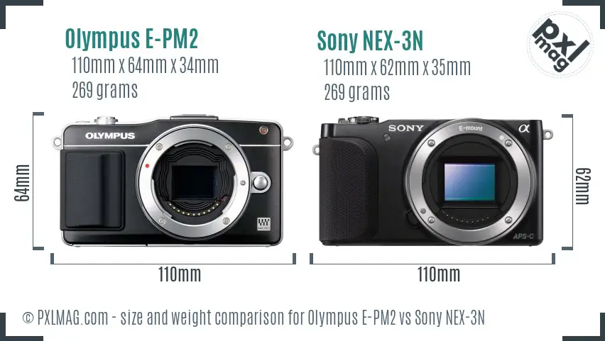 Olympus E-PM2 vs Sony NEX-3N size comparison