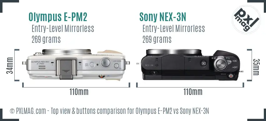 Olympus E-PM2 vs Sony NEX-3N top view buttons comparison