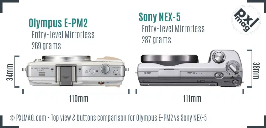 Olympus E-PM2 vs Sony NEX-5 top view buttons comparison