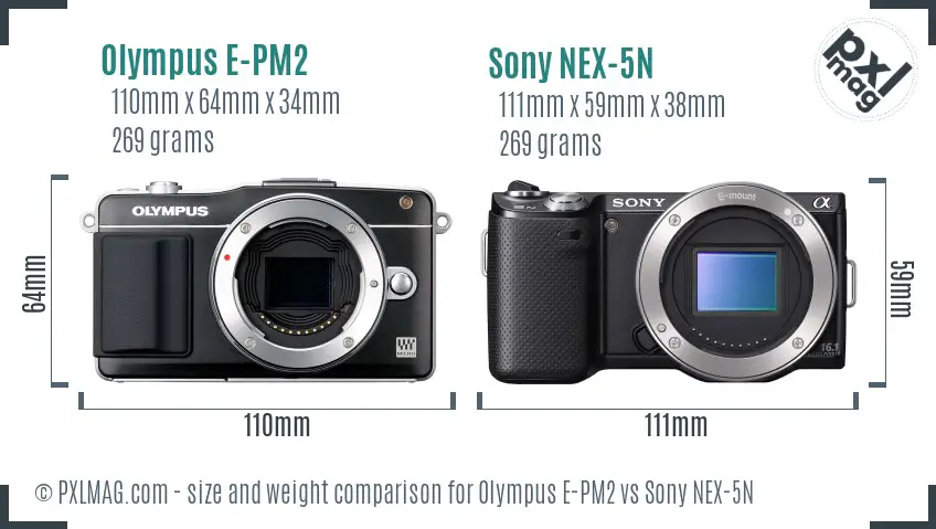 Olympus E-PM2 vs Sony NEX-5N size comparison