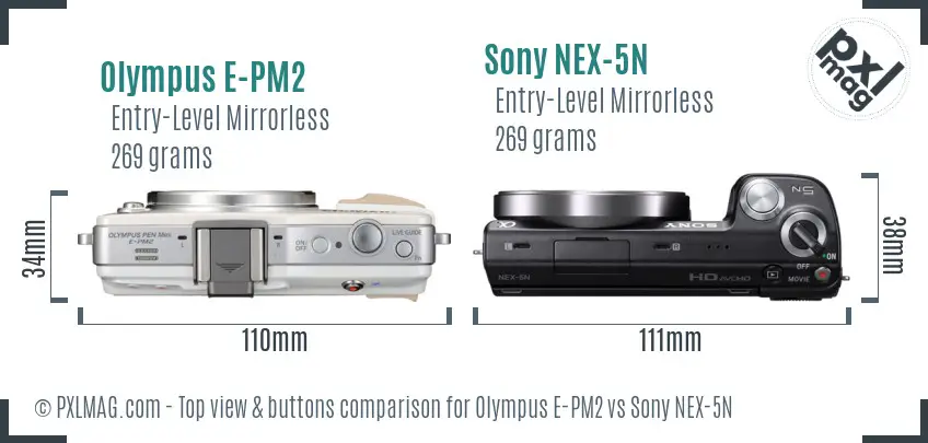 Olympus E-PM2 vs Sony NEX-5N top view buttons comparison