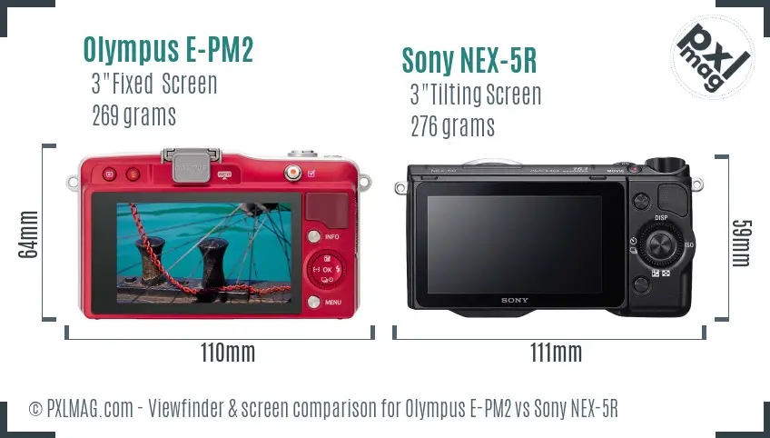 Olympus E-PM2 vs Sony NEX-5R Screen and Viewfinder comparison