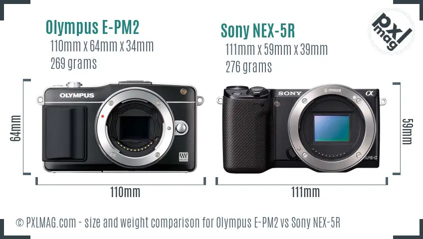 Olympus E-PM2 vs Sony NEX-5R size comparison