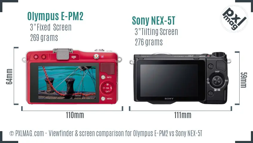 Olympus E-PM2 vs Sony NEX-5T Screen and Viewfinder comparison