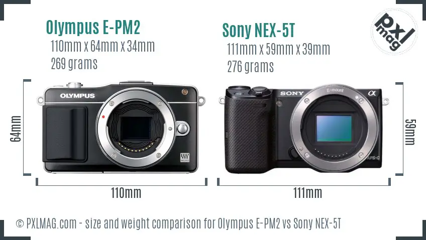 Olympus E-PM2 vs Sony NEX-5T size comparison