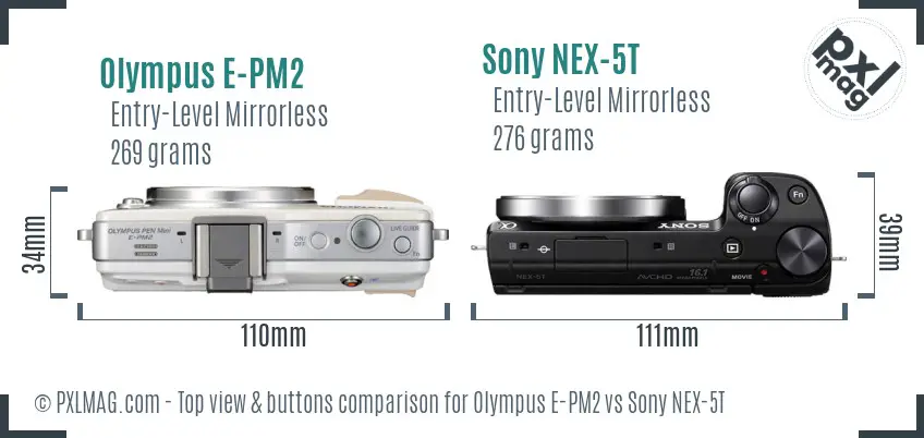 Olympus E-PM2 vs Sony NEX-5T top view buttons comparison