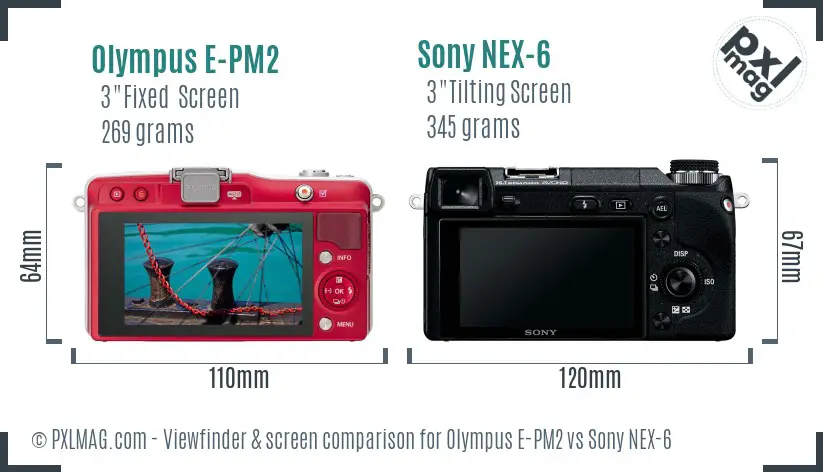Olympus E-PM2 vs Sony NEX-6 Screen and Viewfinder comparison