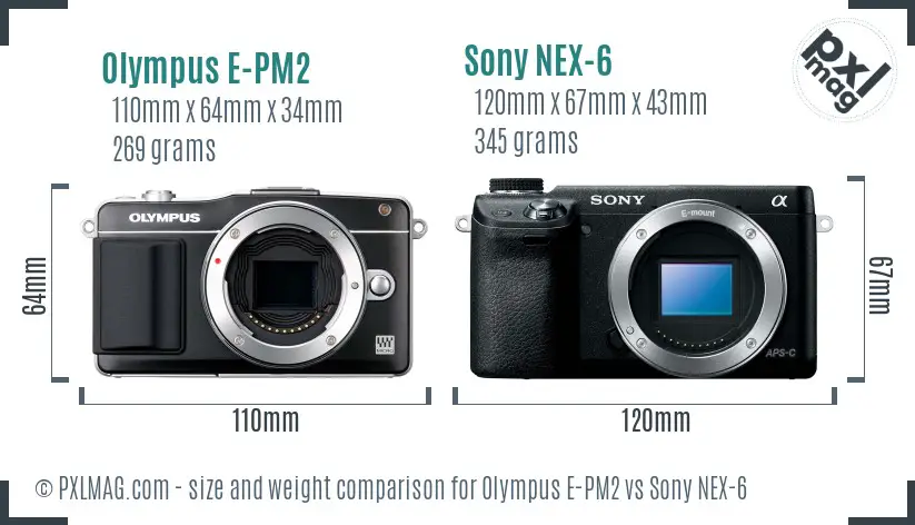 Olympus E-PM2 vs Sony NEX-6 size comparison
