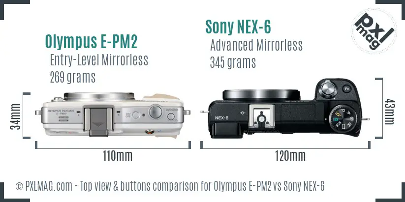 Olympus E-PM2 vs Sony NEX-6 top view buttons comparison