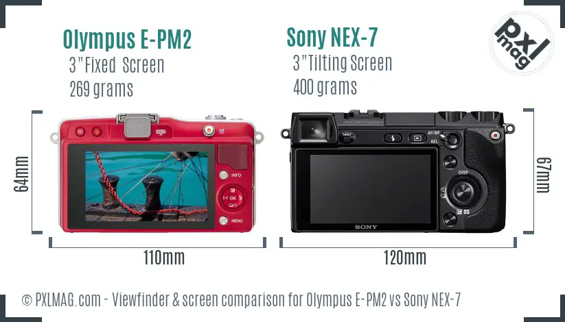 Olympus E-PM2 vs Sony NEX-7 Screen and Viewfinder comparison