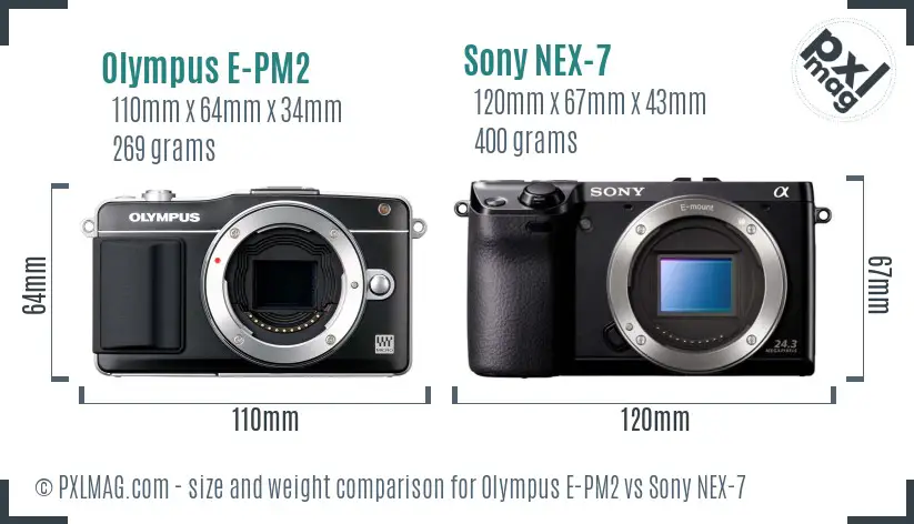 Olympus E-PM2 vs Sony NEX-7 size comparison