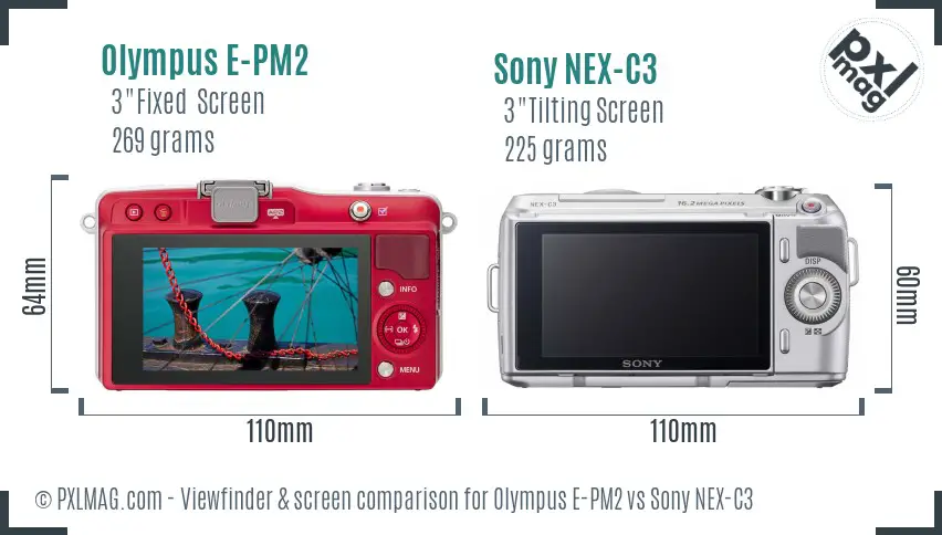 Olympus E-PM2 vs Sony NEX-C3 Screen and Viewfinder comparison