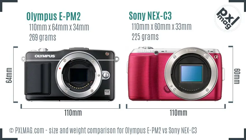 Olympus E-PM2 vs Sony NEX-C3 size comparison