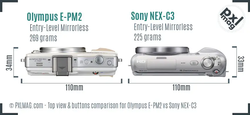 Olympus E-PM2 vs Sony NEX-C3 top view buttons comparison