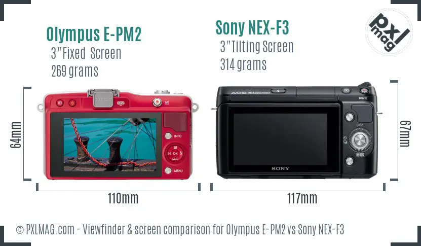 Olympus E-PM2 vs Sony NEX-F3 Screen and Viewfinder comparison