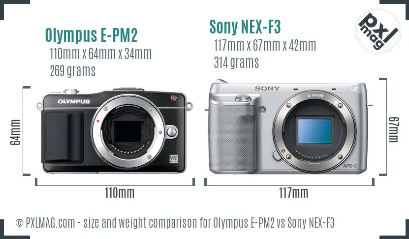 Olympus E-PM2 vs Sony NEX-F3 size comparison