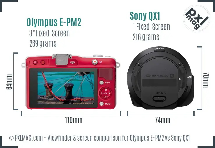 Olympus E-PM2 vs Sony QX1 Screen and Viewfinder comparison