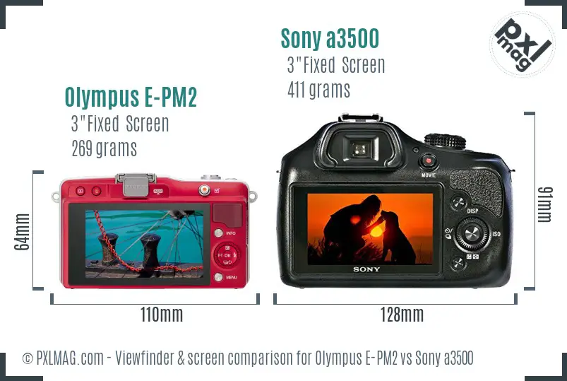 Olympus E-PM2 vs Sony a3500 Screen and Viewfinder comparison