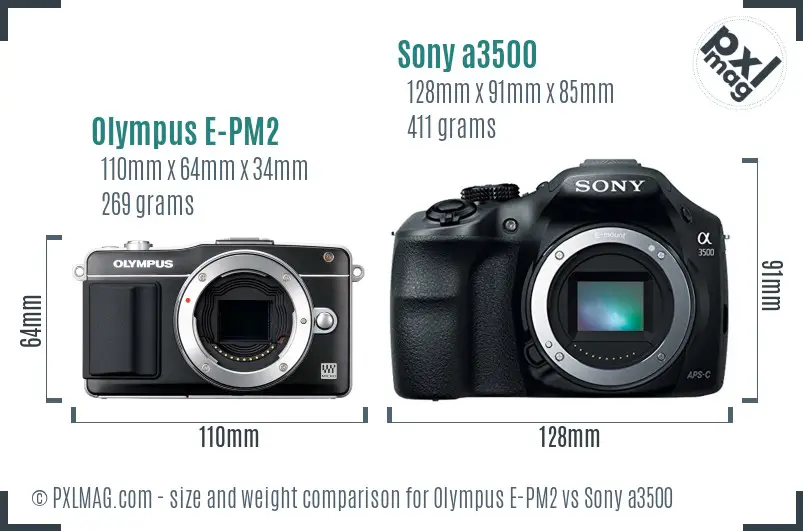 Olympus E-PM2 vs Sony a3500 size comparison