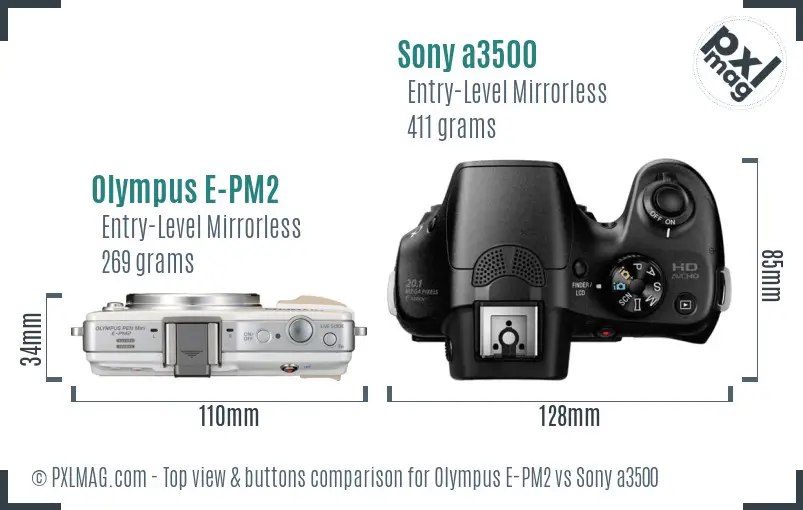 Olympus E-PM2 vs Sony a3500 top view buttons comparison
