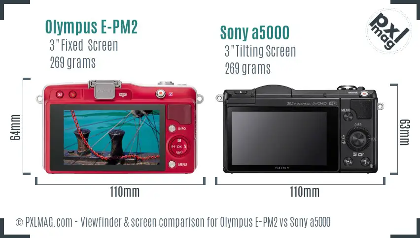 Olympus E-PM2 vs Sony a5000 Screen and Viewfinder comparison