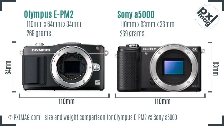 Olympus E-PM2 vs Sony a5000 size comparison