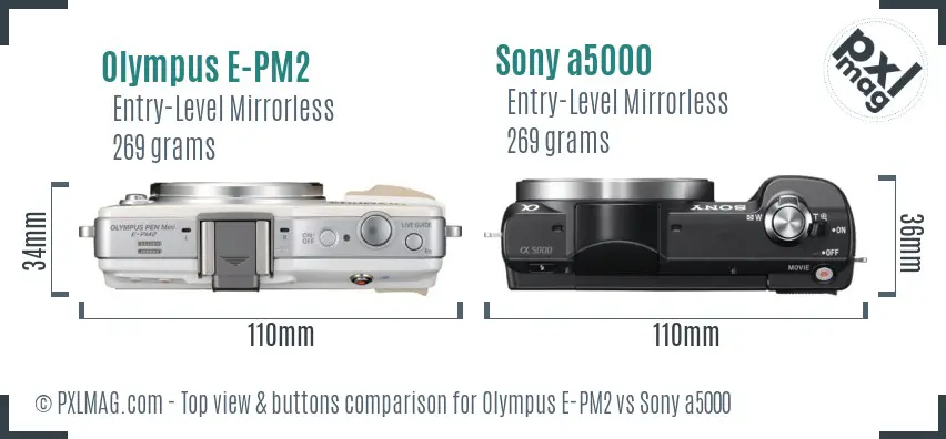 Olympus E-PM2 vs Sony a5000 top view buttons comparison