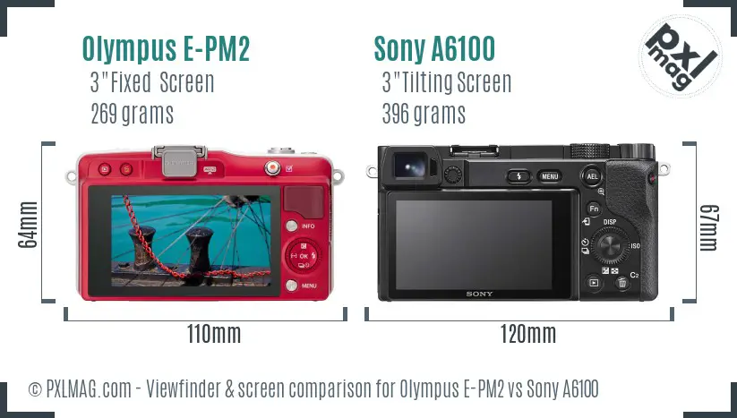 Olympus E-PM2 vs Sony A6100 Screen and Viewfinder comparison