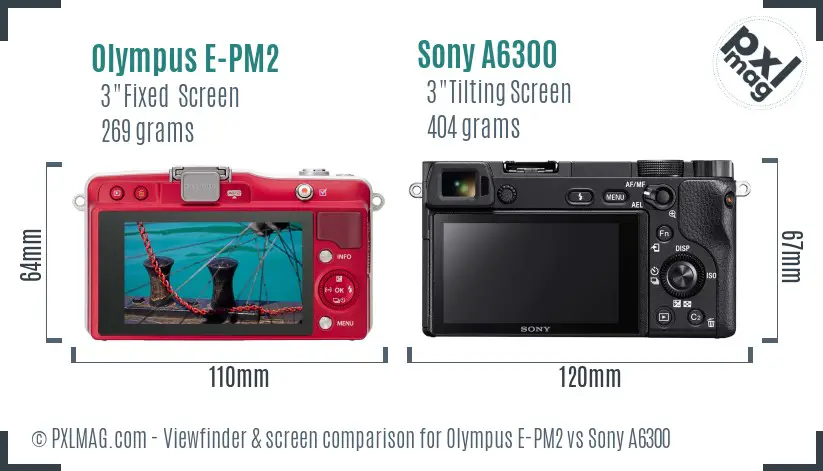 Olympus E-PM2 vs Sony A6300 Screen and Viewfinder comparison