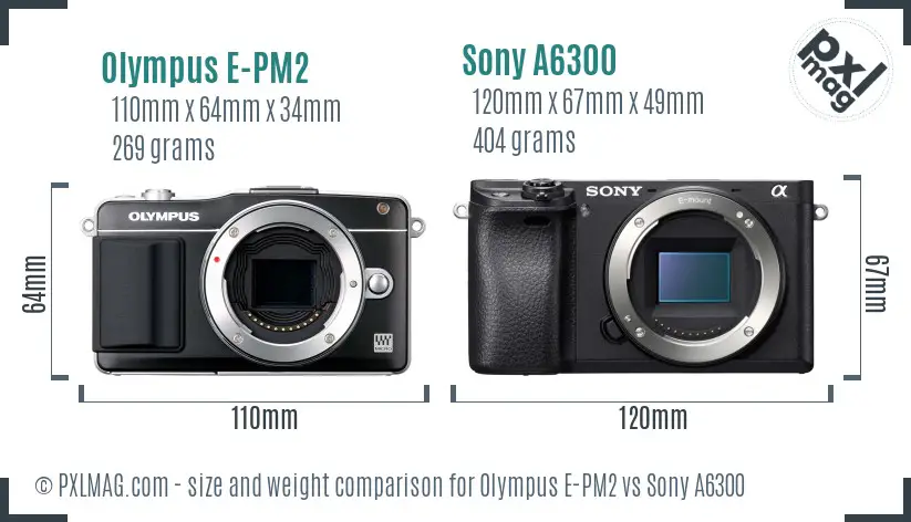 Olympus E-PM2 vs Sony A6300 size comparison